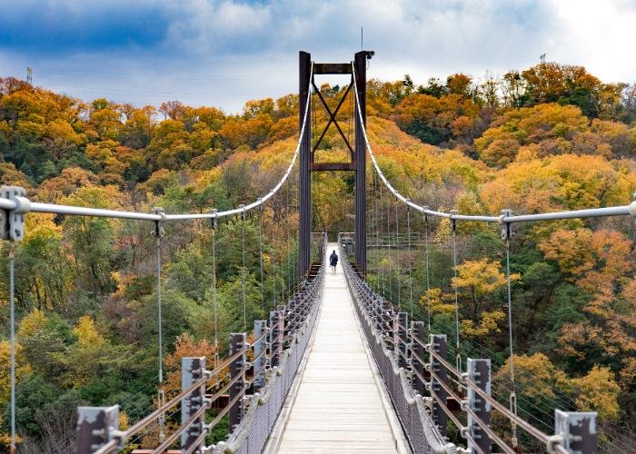 Hoshida Suspension Bridge during autumn in Japan